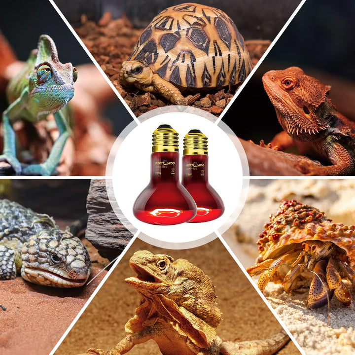 75W Reptile Heat Lamp Bulb 2PCS Infrared Heat Emitter Red Heat Lamp for Reptile Amphibian, Infrared Basking Spot Light Bulb