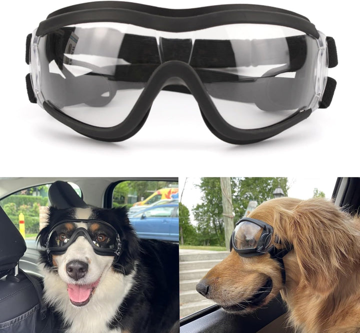 Dog Goggles Large Breed, Large Dog Sunglasses Eye Protection for Dogs Windproof Goggles for Medium Large Dog Riding Biking Driving, Clear