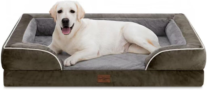 Orthopedic Dog Bed for Extra Large Dogs 42X30 Inch, Waterproof Supportive Egg Crate Foam XL Pet Bed with Removable Bolsters, Dog Couch with Washable Cover & Non-Slip Bottom, Grey
