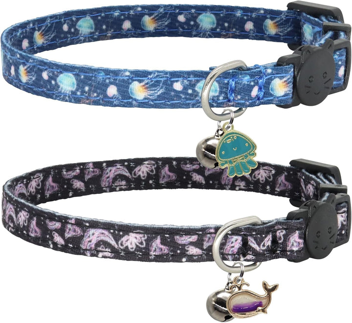 Cat Collar Breakaway, 2 Pack Cotton Cats Collars with Bells, Cute Dinosaurs Shaped for Girl Boy Kittens