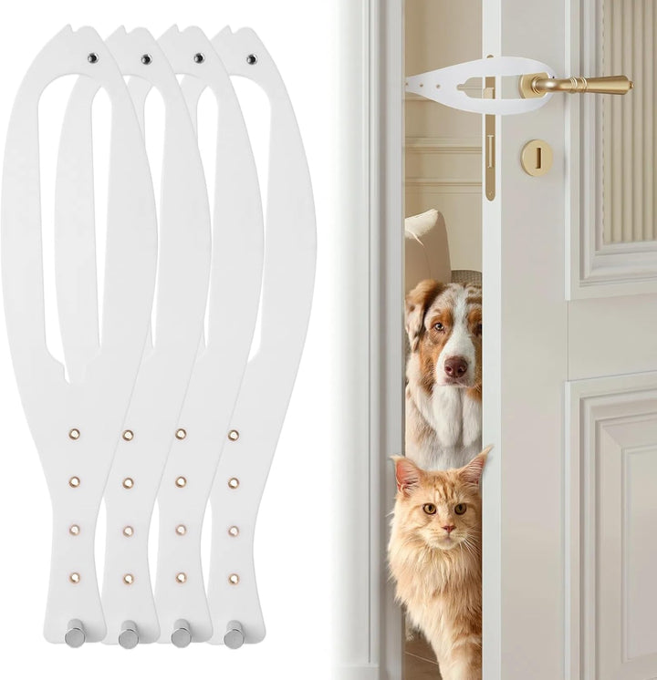 Cat Door Latch, 2 Pcs Cat Door Stopper Pet Door Latch to Keep Dog Out of Litter Box and Food, Door Prop for Cat with 5 Adjustable Size Strap 2.5-6" Wide, No Measuring, Easy to Install, White