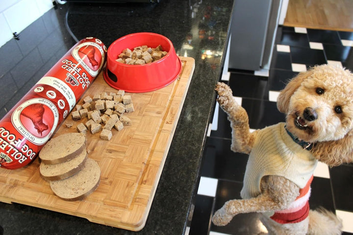 Premium Rolled Dog Food, Semi-Moist, Beef Recipe - High Protein Full Feed, Topper, Training Treat, or Pill Pouch - Balanced Meal with Functional Ingredients - 4 Lb, 8 Rolls