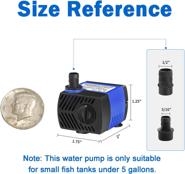 Small Fountain Pump, 80 GPH Submersible Water Pump for Aquarium Fish Tank, Outdoor Water Fountain, Hydroponics, Pond