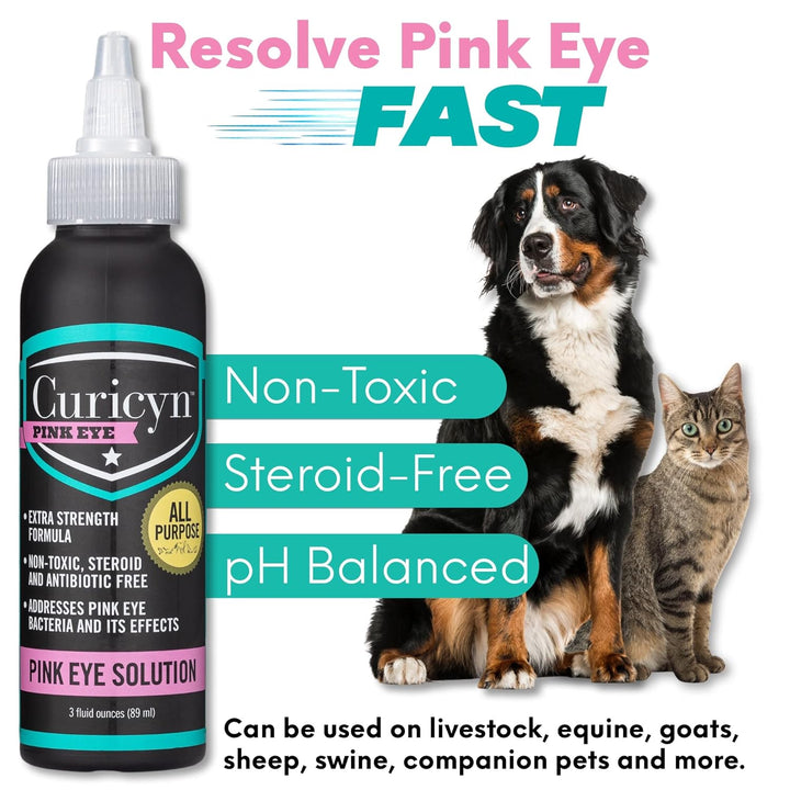 Pink Eye Solution (3 Oz), Dog Eye Drops, Conjunctivitis Eye Drops for Dogs, Cats, Livestock and Horses, Dog Eye Wash with Purified Anolyte, Safe and Soothing Dog Eye Drops for Infection