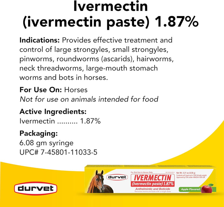 Ivermectin Paste Dewormer - 6.08G Dose @ 1.87%-Apple Flavored, 3 Count