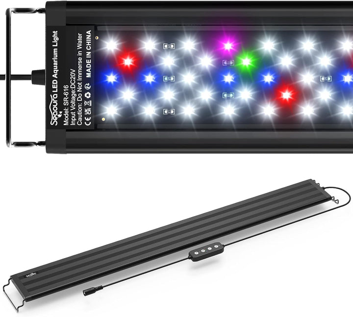 Led Aquarium Light for Plants-Full Spectrum Fish Tank Light with Timer Auto On/Off, 18-24 Inch, Adjustable Brightness, White Blue Red Green Pink Leds with Extendable Brackets for Freshwater