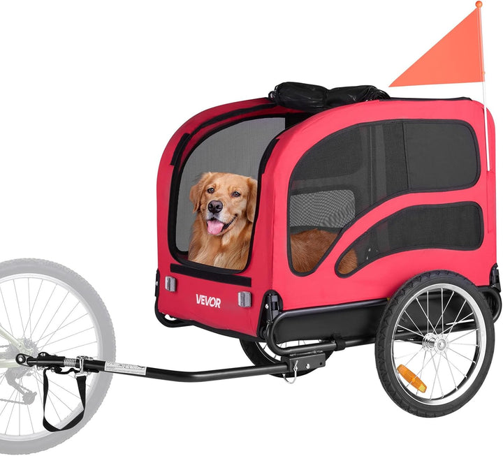 Dog Bike Trailer, Supports up to 100 Lbs, Pet Cart Bicycle Carrier, Easy Folding Frame with Quick Release Wheels, Universal Bicycle Coupler, Reflectors, Flag, Collapsible to Store