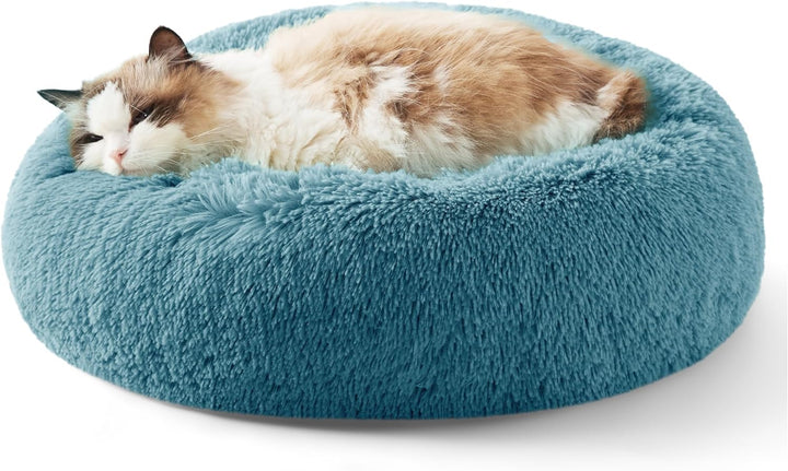 Calming Dog Bed Medium Size Dog - Donut Washable Medium Pet Bed, 30 Inches Anti-Slip round Fluffy Plush Faux Fur Cat Bed, Fits up to 45 Lbs Pets, Camel