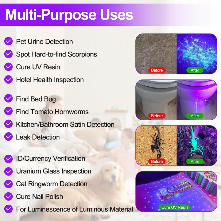 Black Light UV Flashlight, Blacklight 12 LED Urine Detector for Dog/Cat/Pet Urine & Dry Stains and Bed Bug on Carpets/Rugs/Floor,Matching with Pet Odor Eliminator