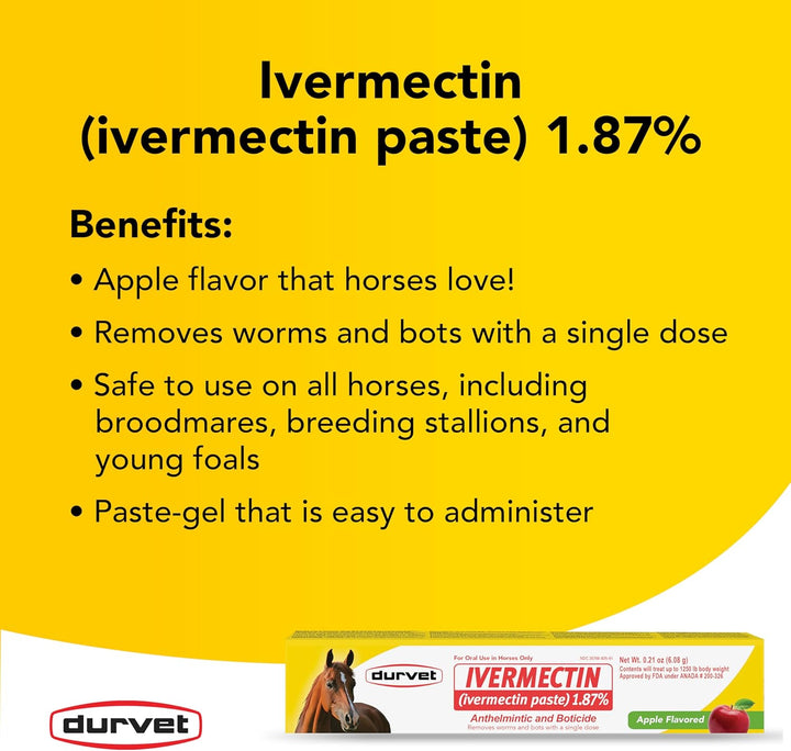 Ivermectin Paste Dewormer - 6.08G Dose @ 1.87%-Apple Flavored, 3 Count