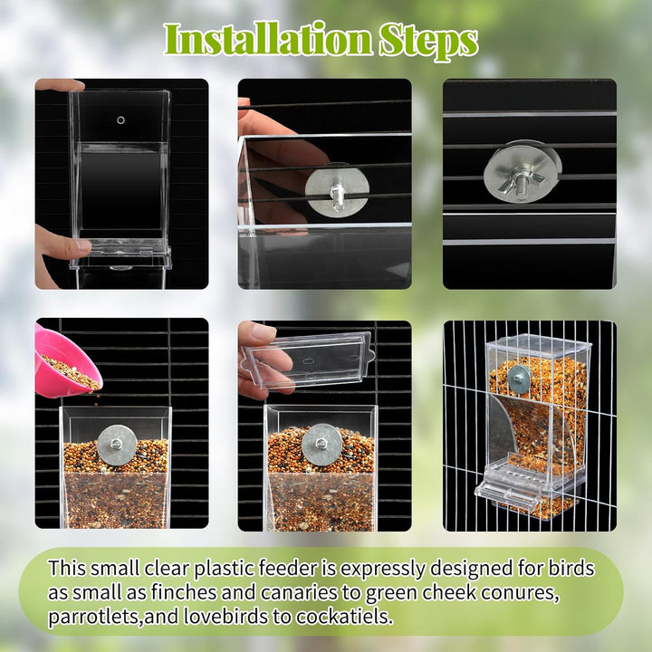 No Mess Bird Water Feeder Dispenser Set Automatic Bird Feeder Transparent Food Container Cage Acrylic Parrot Feeders Accessories for Small Birds Parrot Cockatoo Canary