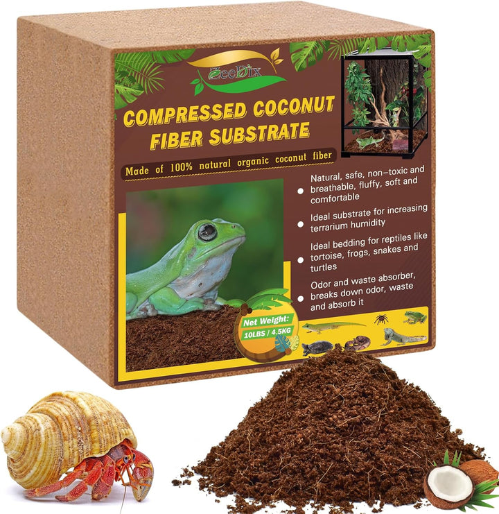 2 Pack Coconut Fiber Substrate, 100% Organic Coconut Husk Coco Coir Brick Terrarium Bedding for Reptiles, Tortoise, Bearded Dragon, Leopard Gecko, Snake, Hermit Crabs, Frogs, Tarantula