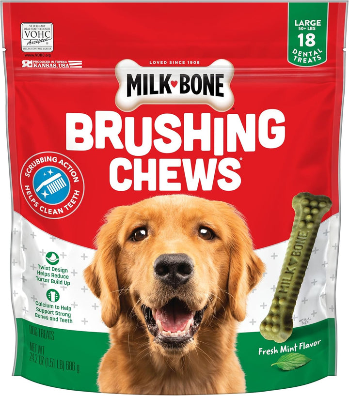 Brushing Chews Daily Dental Dog Treats, Fresh Mint Flavor, Small/Medium, 25 Count