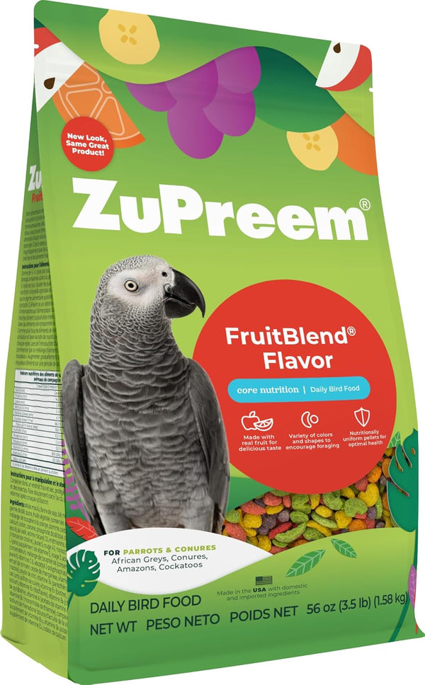 Fruitblend Bird Pellets, Daily Bird Food for Parrot, Conure, Caique, African Grey, Eclectus, Small Cockatoo, Core Nutrition for Medium Large Birds, Parrot Food (ML, 3.5 Lbs)
