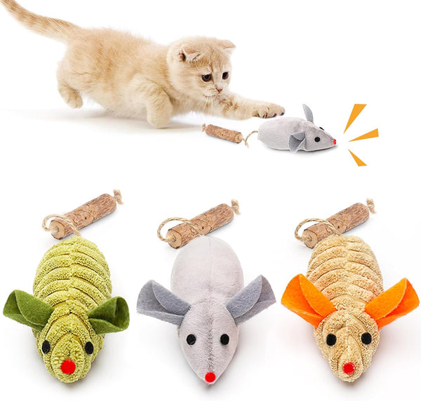 Cat Toys: 3Pcs Squeak Mice Interactive Catnip Silvervine Animals for Indoor Kittens - Dental Matatabi Cat Nip & Chew Exercise Toy for All Breeds & Species
