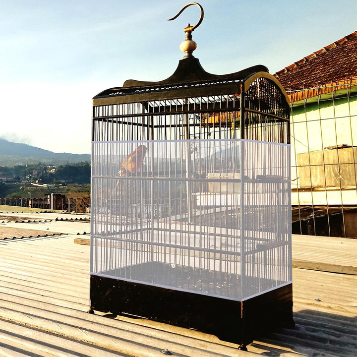 Large Bird Cage Net, Universal Adjustable Bird Cage Covers Mesh Polyester Birds Cages Seed Catcher Parakeet Cages Liners Birds Cagees Accessories for Birdcage Parakeet Parrot Enclosures (White)