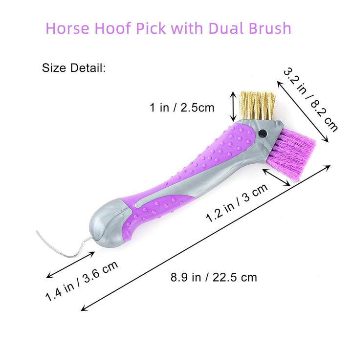 Horse Hoof Pick with Dual Brush,Tpr Non-Slip Grip, Farrier Tool Hoof Pick for Horse Hoof Cleaning and Grooming