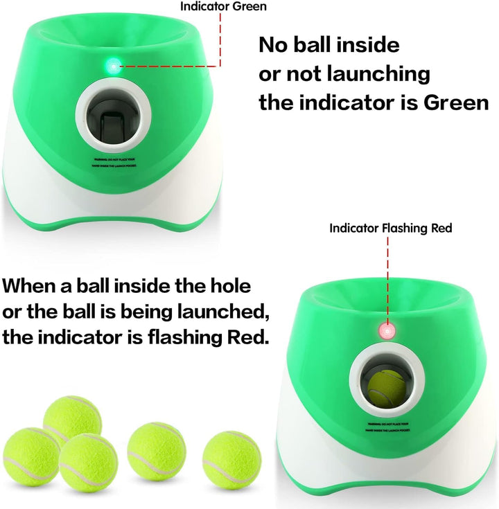 Automatic Dog Ball Launcher, Dog Ball Thrower with 15 Mini Tennis Balls Sizing 2 Inch and Mesh Bag, Interactive Dog Toys Tennis Ball Launcher for Small Dogs with 3 Distance Settings