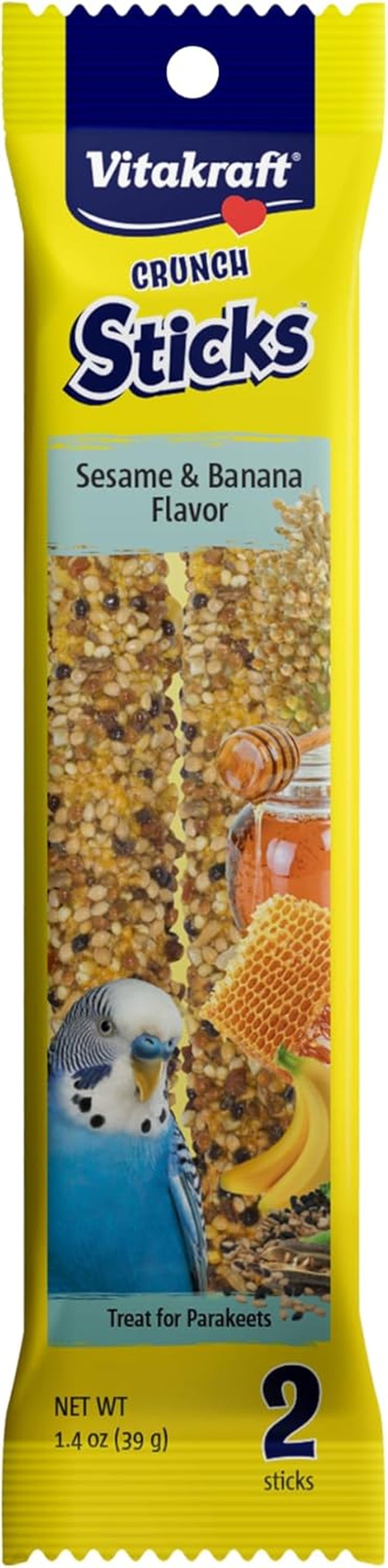 Crunch Sticks Parakeet Treat - Triple-Baked Millet Parakeet Treats with Natural Wood Center - Crunchy & Nutritious Bird Treat Sticks for Small Animals (12 Count, Honey, Egg, and Apple)