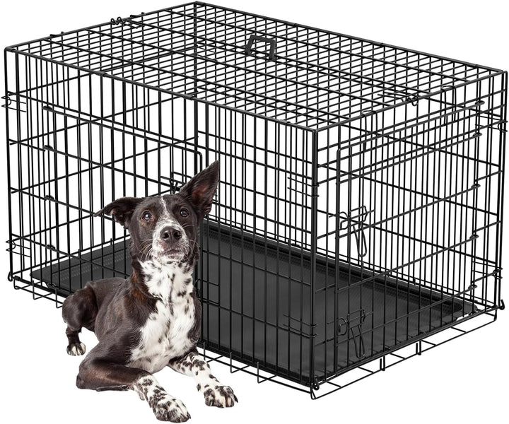 Dog Crate for Small Dogs 24 Inch Folding Metal Wirepet Cage Double Door W/Divider Panel Indoor Outdoor Kennel Leak-Proof Plastic Tray,Black