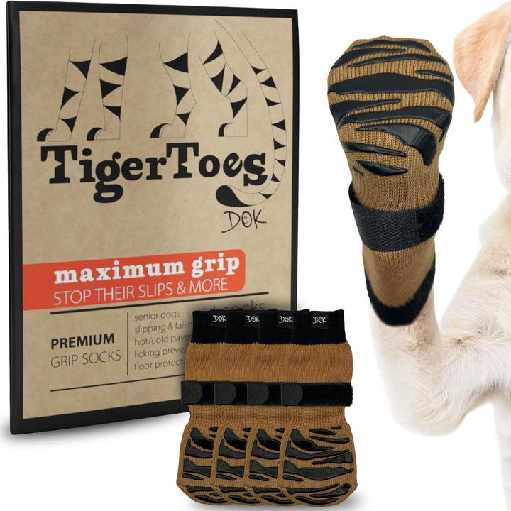 Tigertoes Premium Non-Slip Dog Socks for Hardwood Floors - Extra-Thick Grip That Works Even When Twisted - Prevents Licking, Slipping, and Great for Dog Paw Protection - Size Large