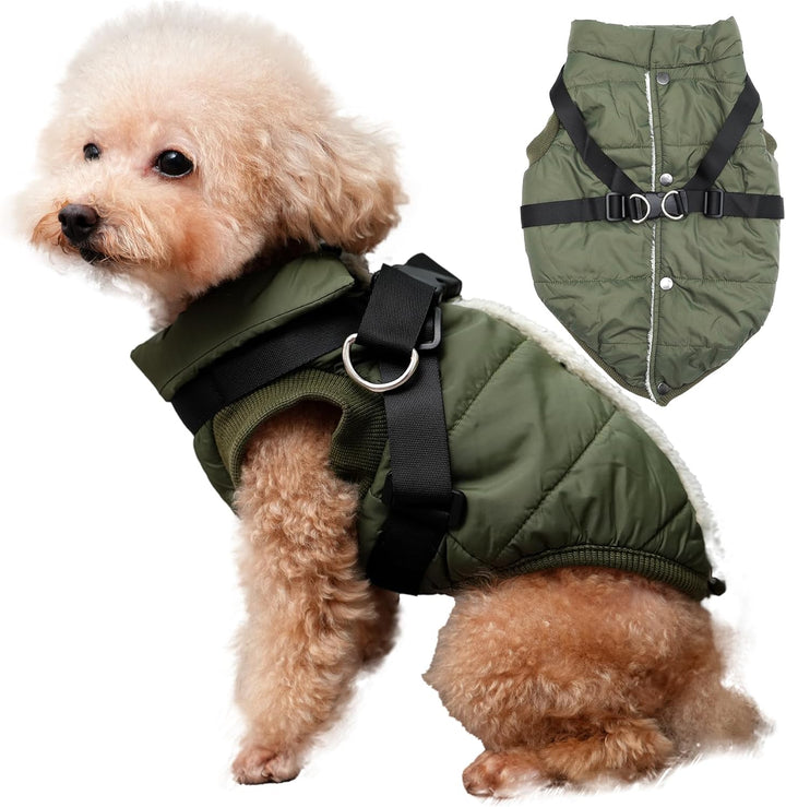 2 Layers Fleece Lined Warm Dog Jacket for Puppy Winter Cold Weather,Soft Windproof Small Dog Coat,Green S