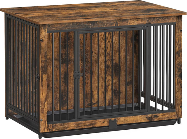 Dog Crate Furniture, 38 Inches Dog Kennel for Dogs up to 70 Lb, with Removable Tray, Heavy-Duty Dog Cage End Table, Double Doors Dog House, Rustic Brown UPFC013X01