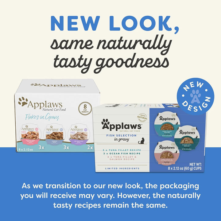 Natural Wet Cat Food in Gravy, Limited and Natural Ingredients, High Protein with No Artificial Additives, Fish Selection in Gravy (8X 2.12 Oz Easy-Open Cups)