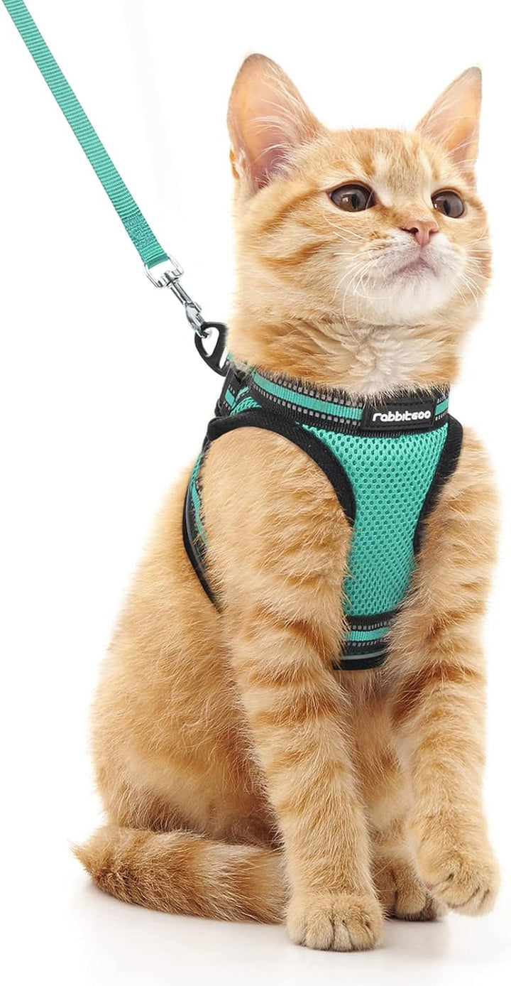 Cat Harness and Leash Set for Walking Escape Proof, Adjustable Soft Kittens Vest with Reflective Strip for Cats, Comfortable Outdoor Vest, Black, S