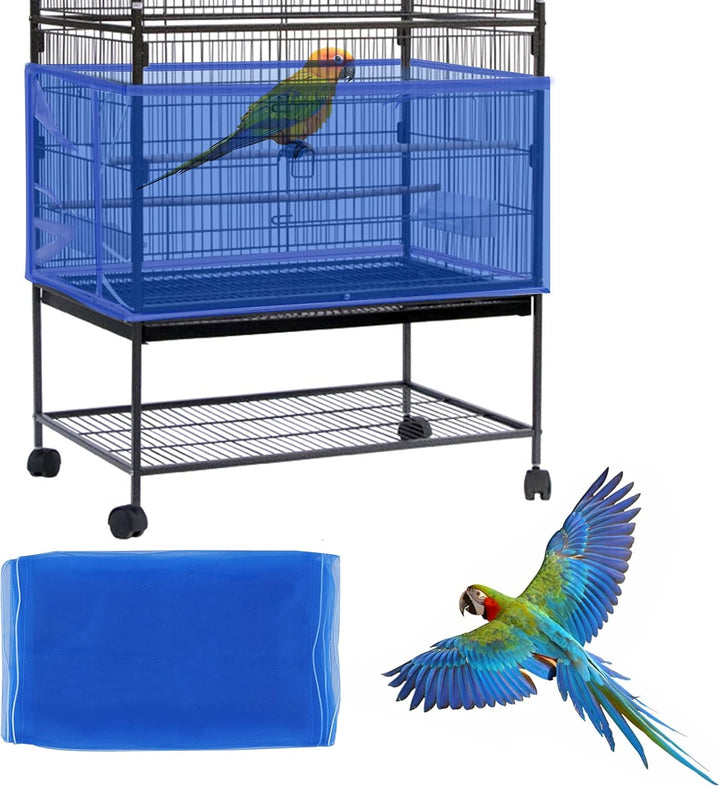 Large Bird Cage Cover, Bird Cage Seed Catcher, Adjustable Soft Airy Nylon Mesh Net, Birdcage Cover Skirt Seed Guard for Parrot Parakeet Macaw African round Square Cages (Black)