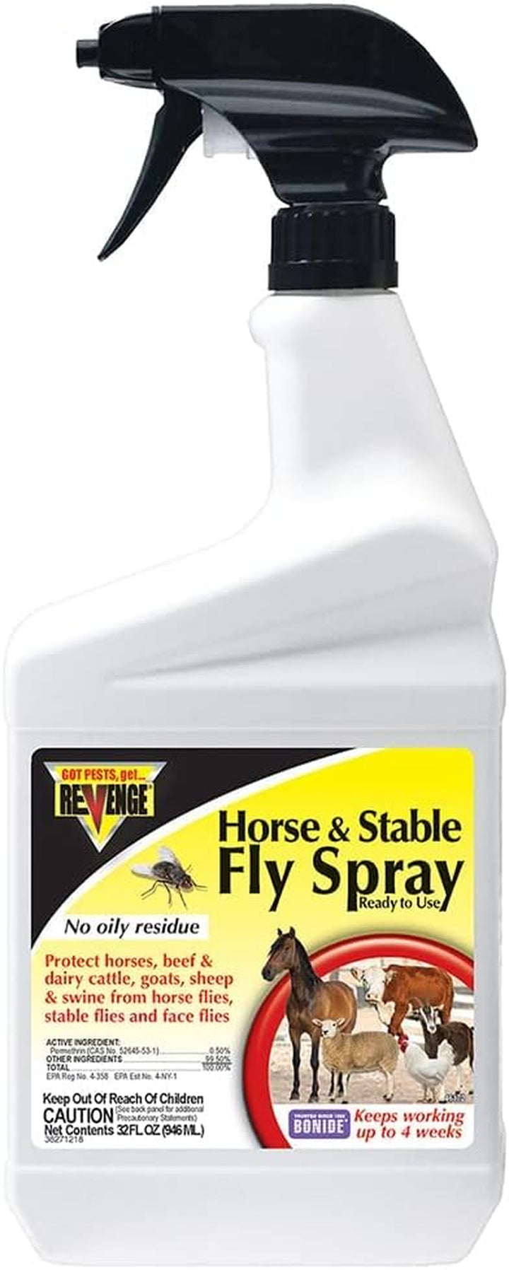 REVENGE Horse & Stable Fly Spray, 128 Oz Ready-To-Use with Power Sprayer, Long Lasting Flea and Tick Control