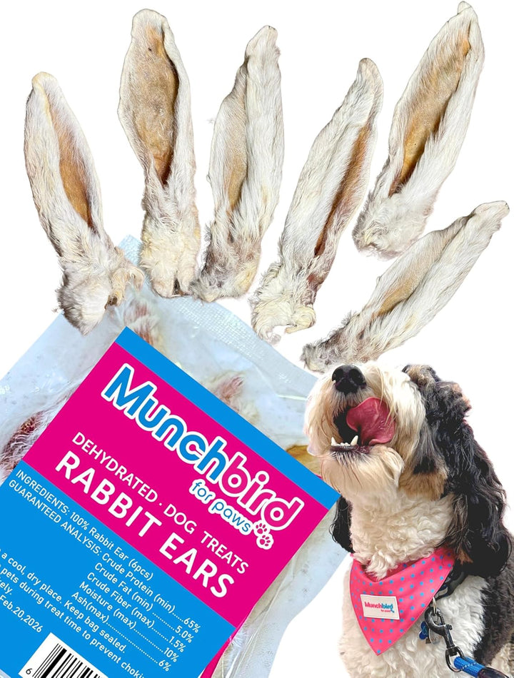Dehydrated Rabbit Ears 100G (3.5 Oz) 12-15 Pcs for Dogs, European Furry Rabbit Ear Natural Fiber for Pets, Rawhide Free Alternative to Pig Ears Dog Treats, Ear Size Varies