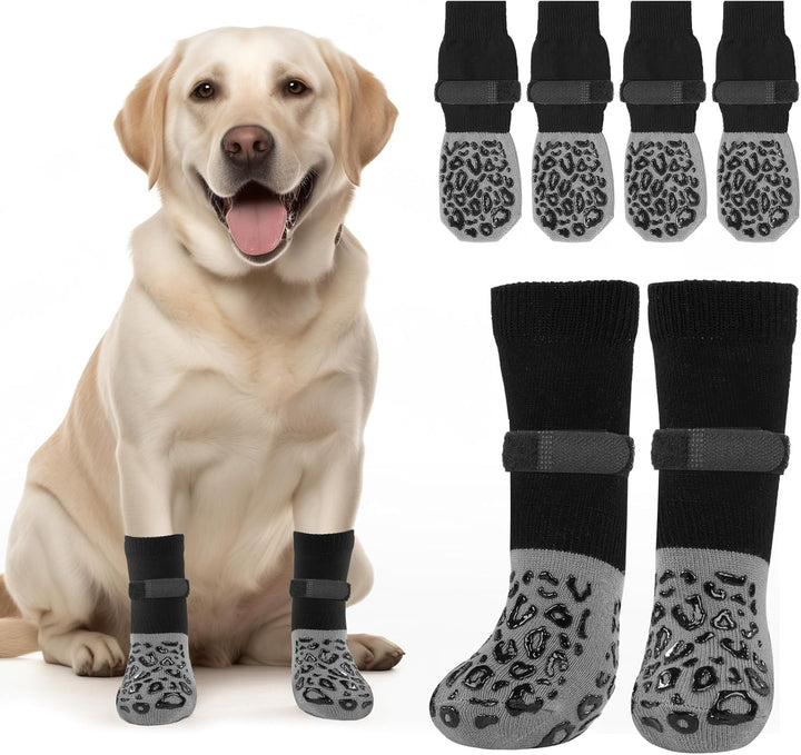 Non Slip Dog Socks with Grippers Prevent from Licking Paws,Anti-Slip Dogs Grip Socks for Senior Dogs on Hardwood Floor(Grey,2Pairs,L)