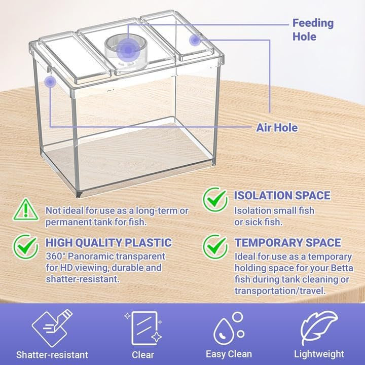 Mini Betta Fish Tank, Small Fish Bowl for Temporary Space, 0.2 Gallon Stackable Cube Tank with Betta Leaf and Gravels for Small Fish, Insect, Shrimp, Crab, Spider.(Pack-1)