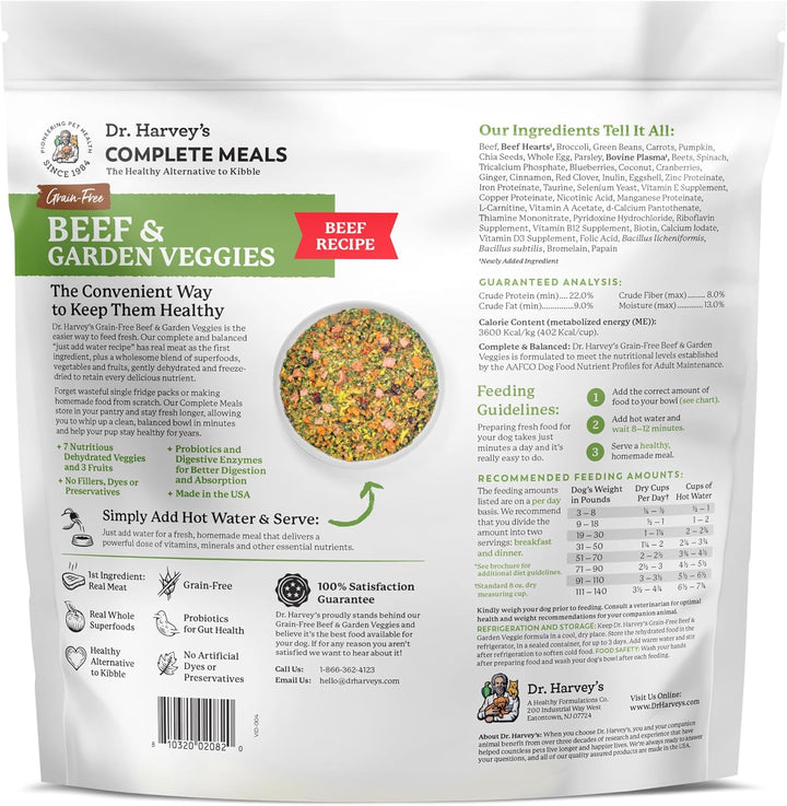 Beef & Garden Veggies Dog Food, Human Grade Grain-Free Dehydrated Food for Dogs with Freeze-Dried Beef (5 Pounds)