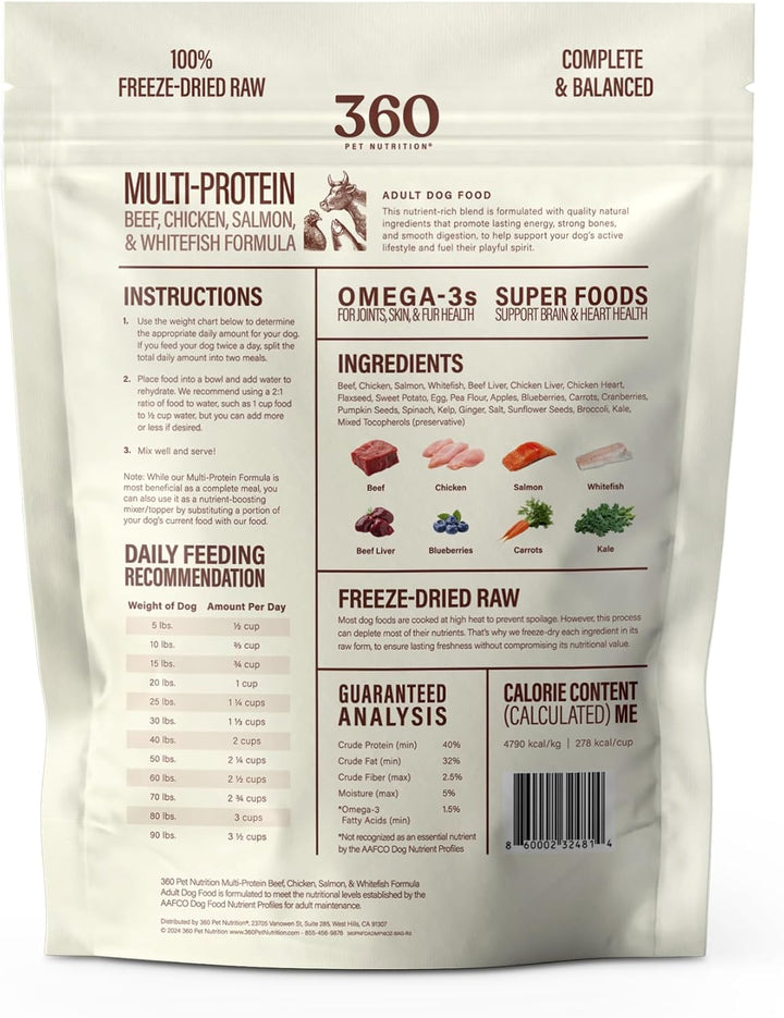 Freeze-Dried Raw Dog Food – Multi-Protein with Beef, Chicken, Fish, Liver & Organs, High Protein, Omega-3S, Fruits, Veggies & Superfoods, Grain-Free, No Fillers, 1 Lb – Made in USA