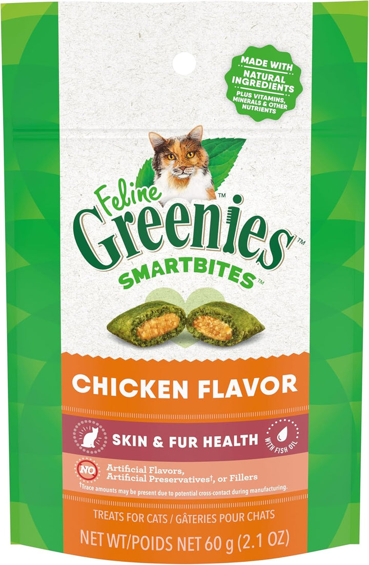 Feline Smartbites Skin & Fur Health Crunchy and Soft Cat Treats, Salmon Flavor, 4.6 Oz. Pack