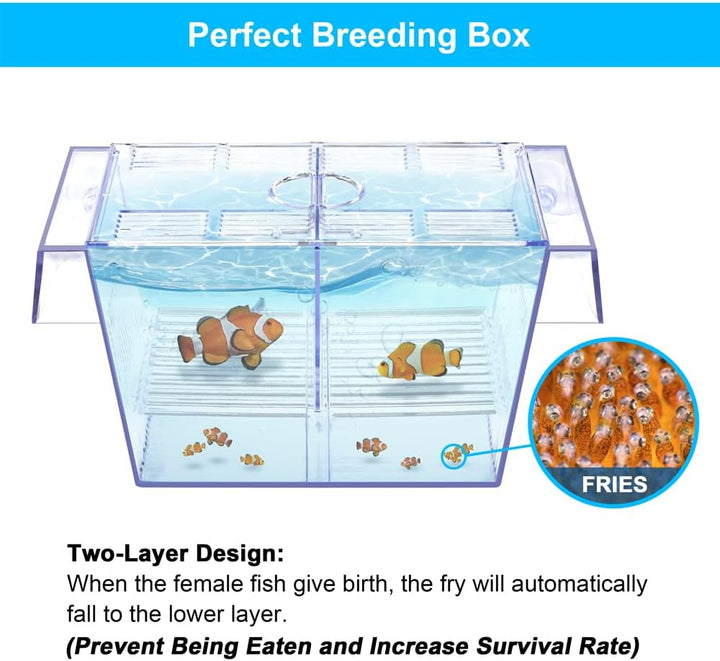 Fish Breeding Box Aquarium Holding Tank Transparent Fish Isolation Box Acclimation Hatchery Incubator Breeder for Betta Shrimp Clownfish Guppy