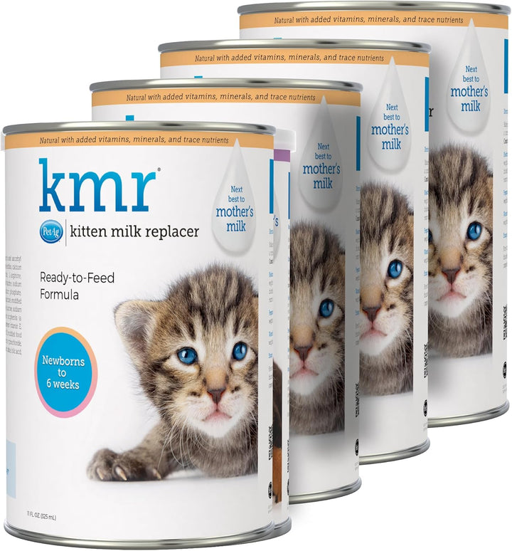 KMR Kitten Milk Replacer Liquid - 11 Oz, Pack of 4 - Ready-To-Feed Kitten Formula with Prebiotics, Probiotics & Vitamins for Kittens Newborn to Six Weeks Old - Easy to Digest