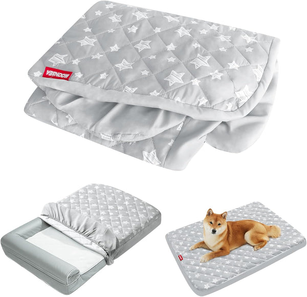Waterproof Dog Bed Covers Replacement Washable Pet Hair Easy to Remove, Noiseless Quilted Puppy Pet Bed Cover Lovely Grey Star Print 27X36 Inches, for Dog/Cat, Cover Only