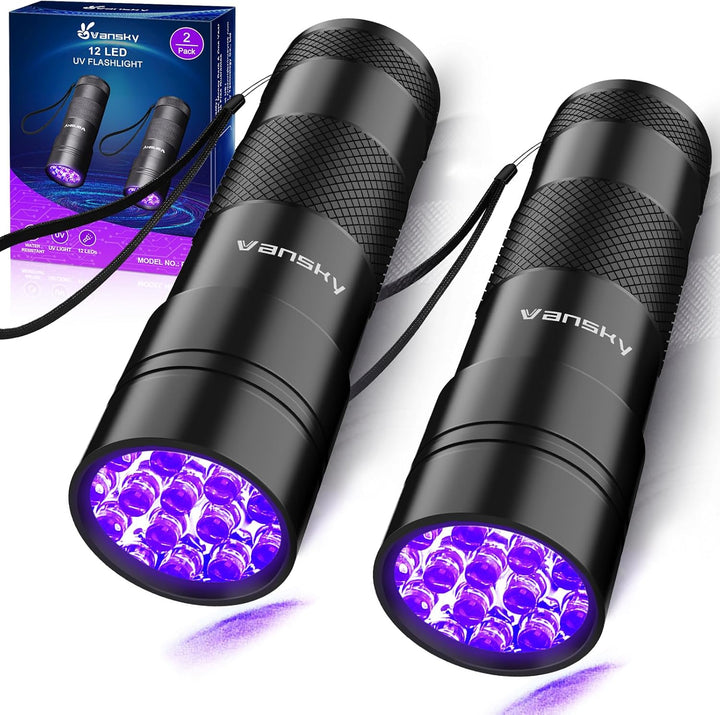 Black Light UV Flashlight, Blacklight 12 LED Urine Detector for Dog/Cat/Pet Urine & Dry Stains and Bed Bug on Carpets/Rugs/Floor,Matching with Pet Odor Eliminator