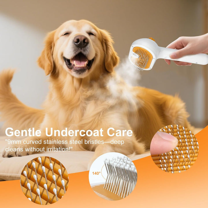 Pet Steam Brush for Dog & Cat – 3-In-1 Spray Hair Removal Comb – Steam for Shedding & Grooming – Water Brush for Long & Short Haired Pets – Spritz Defur Comb – Includes Waterless Shampoo