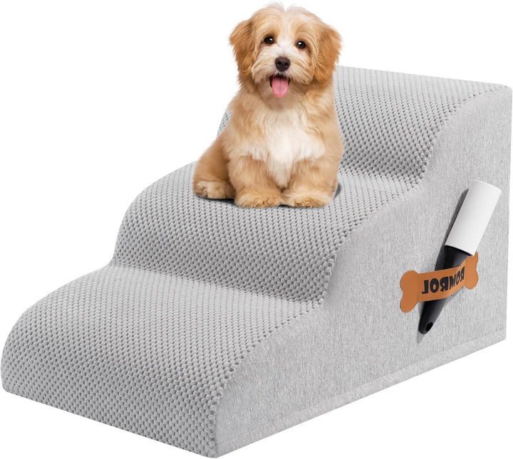 Dog Stairs Ramp for Beds Couches, 15.7” H 33D Extra Wide Pet Steps with Durable Non-Slip Waterproof Fabric Cover, Dog Slope Stairs for Small Dogs and Cats or Pets Friendly, 3-Tiers, Grey