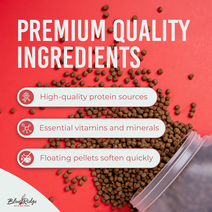 Blue Ridge Koi Fish Food 4.5Lb - Koi Food 3/16” Platinum Pro Formula Goldfish Food, Premium Fish Food for Ponds, Ponds Fish Food, Floating Pond Pellet