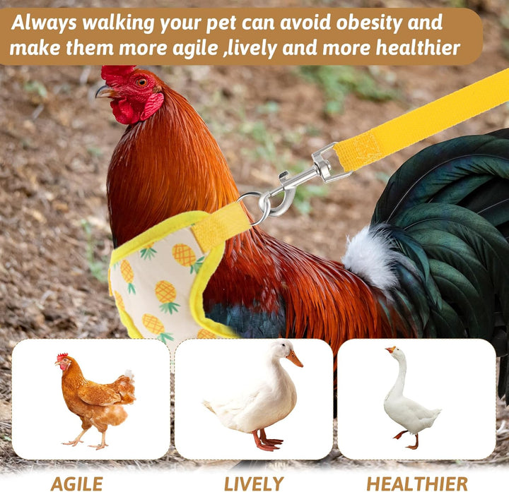 2 Pcs Adjustable Chicken Harness and Leash Set, Comfortable Chicken Vest Elastic Hen Vest with Strawberry Pineapple Print for Small Pets Duck Goose Hen Training Walking Supplies