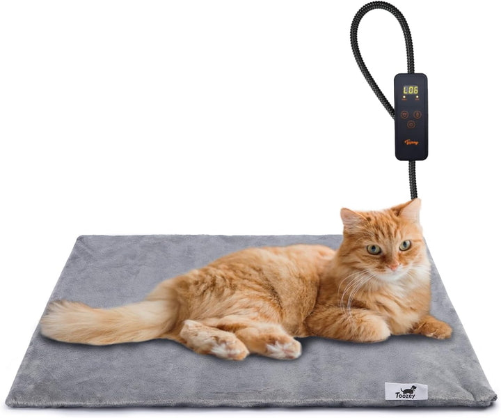 Small Pet Heating Pad, 6 Adjustable Temperature Dog Cat Heating Pad with Timer, Waterproof Heated Cat Bed with Chew Resistant Cord, Indoor Electric Pet Heated Mat 18X16In