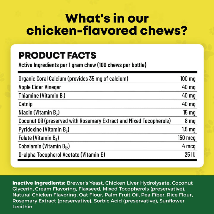 Flea and Tick Chewable Treats for Cats – No Harsh Chemicals – 100 Chicken-Flavored Chews Pets