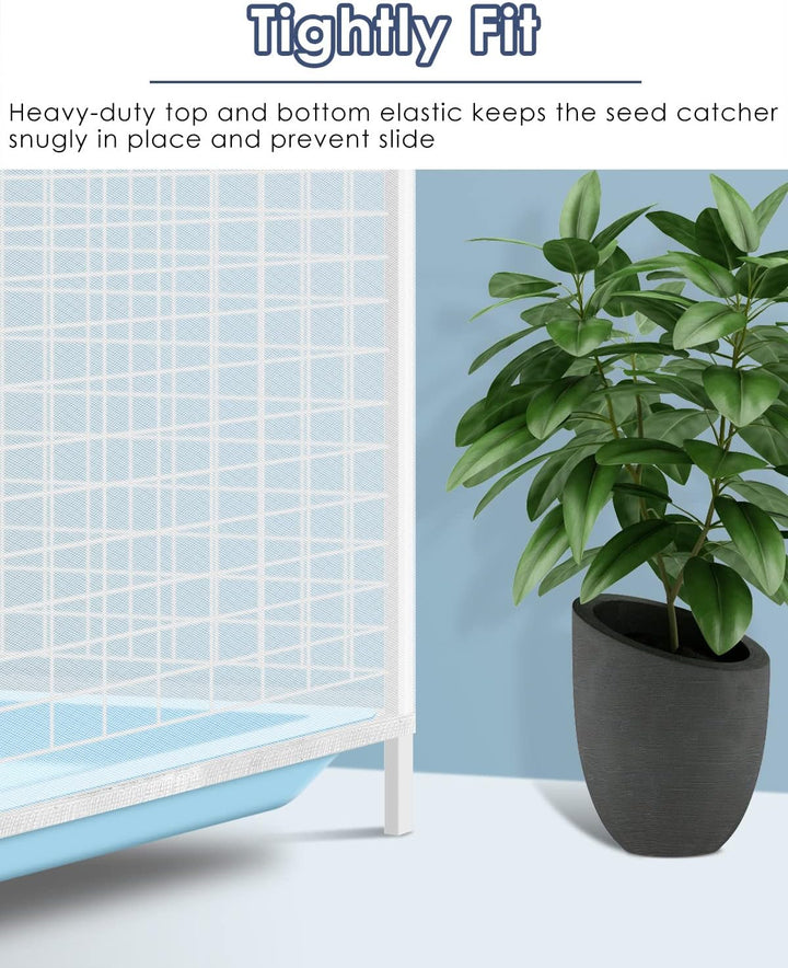 Bird Cage Seed Catcher, Universal Birdcage Net Nylon Adjustable Elastic Band Stretchy Skirts Mesh Cover for Parrot Cage Seed Guard (Not Include Birdcage)- White