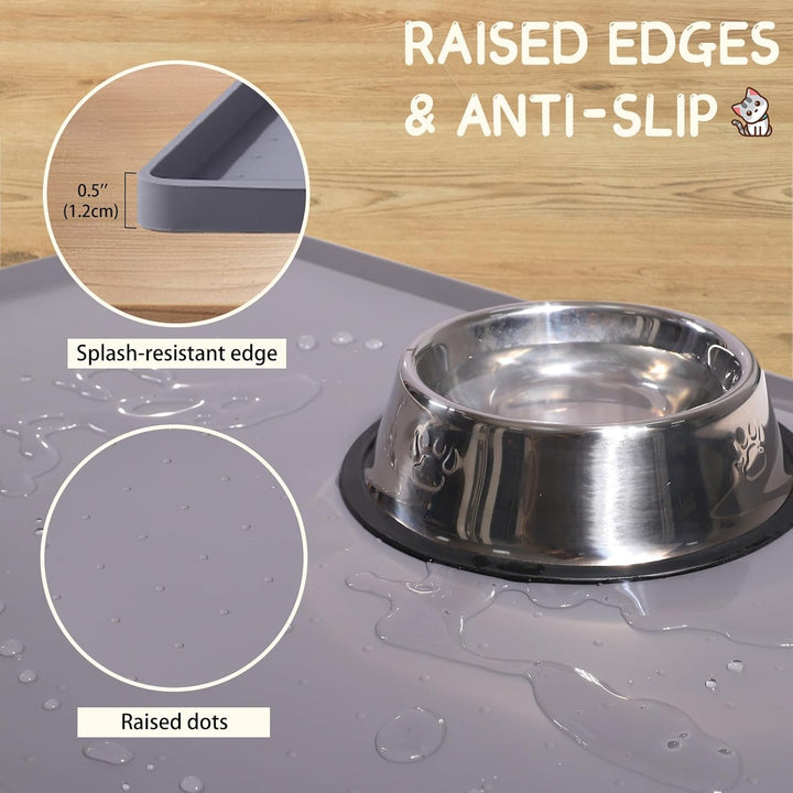 Silicone Cat & Dog Food Mat for Floors Waterproof, Anti-Slip Dog Bowl Mats for Food and Water, Pet Feeding Mats with Lip to Prevent Spills, Pet Placemat for Messy Drinkers to Protect Floors