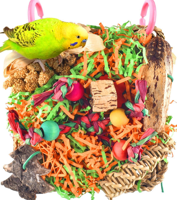 Bird Toys, Parakeet Grass Mat Foraging Toy Parrot Shredding Hanging for Cockatiel Lovebird Parakeet Budgie Small-Medium Birds